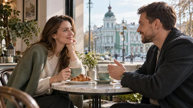 Dating in Barnaul — Getting acquainted A friendly conversation in a small city café