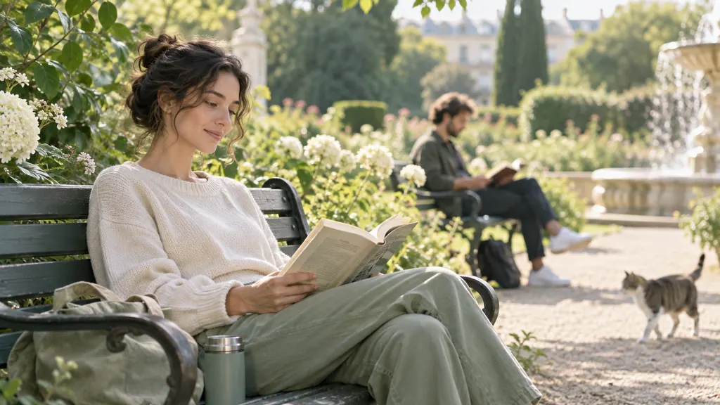 Relaxing with a book on a park bench