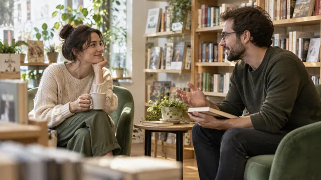 Dating for introverts — Getting acquainted A quiet conversation in a book corner