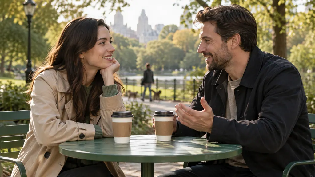 Dos tazas sobre una mesa del parque durante una conversación