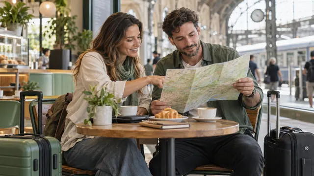Meeting people for travel — Getting acquainted Discussing a route using a paper map