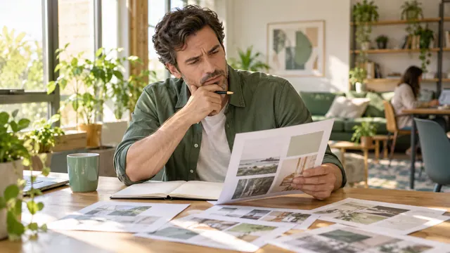 Best serious dating sites: how to examine a ranking — Getting acquainted A man studies printed materials at a desk while holding a pencil near his chin.