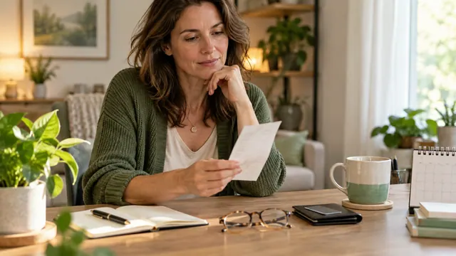Free dating sites and paid extras: questions before payment — Getting acquainted An adult reads a receipt at a home desk beside a closed wallet.