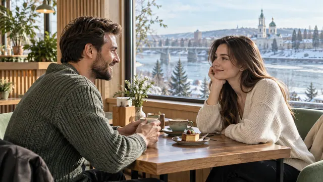 Dating in Irkutsk — Getting acquainted A meeting in a café with wooden architectural details