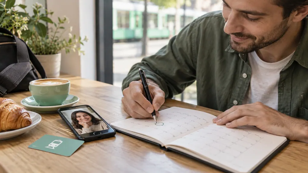 Planning a short meeting with a calendar and phone
