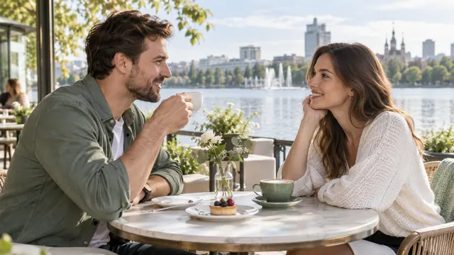 Dating in Izhevsk — Getting acquainted Conversation in a café near a large city pond