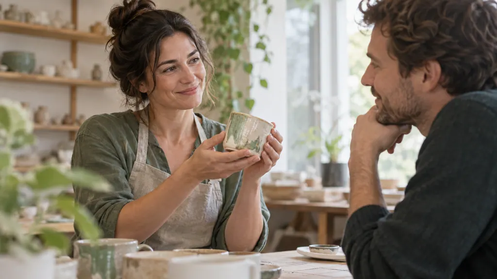 Conversación sobre una taza de cerámica hecha a mano