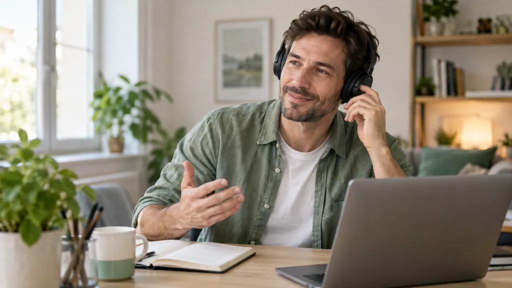 De qué hablar por teléfono — Una idea para conversar Conversación con auriculares en una mesa de casa