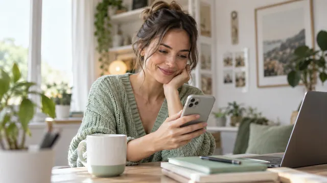 Online dating — Getting acquainted Reading a message at a desk at home