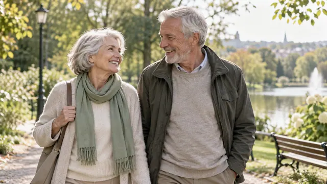 Dating after 60 — Getting acquainted Older adults taking a relaxed walk