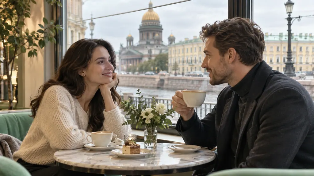 Conversation by a tall window overlooking the city