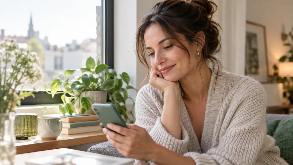 What to write after a first date — An idea for a conversation Smiling while reading a message after a date