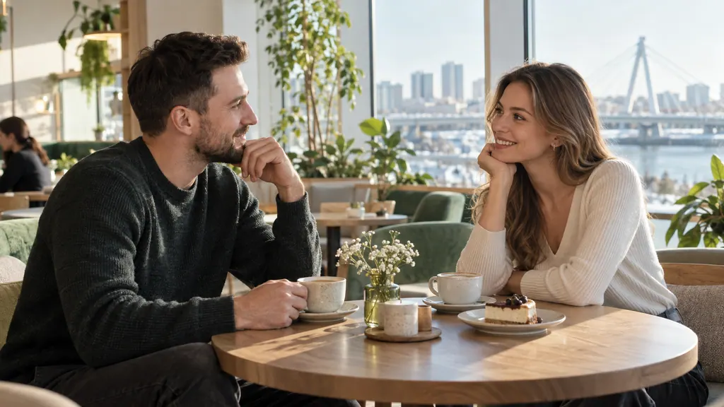 Getting acquainted in a contemporary café with warm interiors