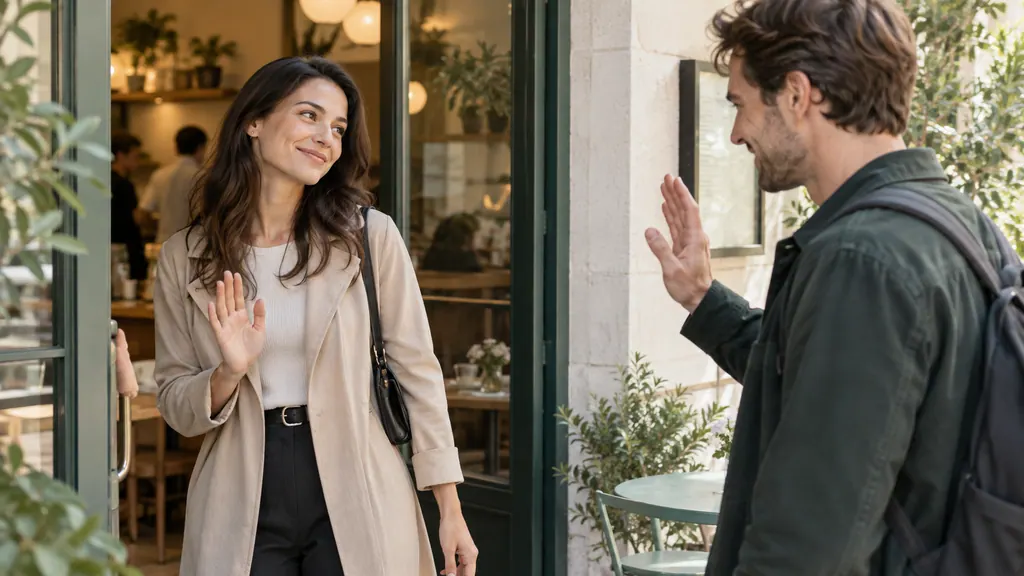 How to politely decline a date — An idea for a conversation A calm goodbye at the entrance to a café