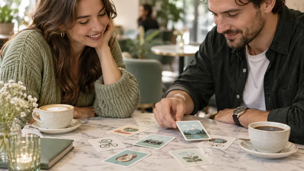 Hobby cards and two cups on a table