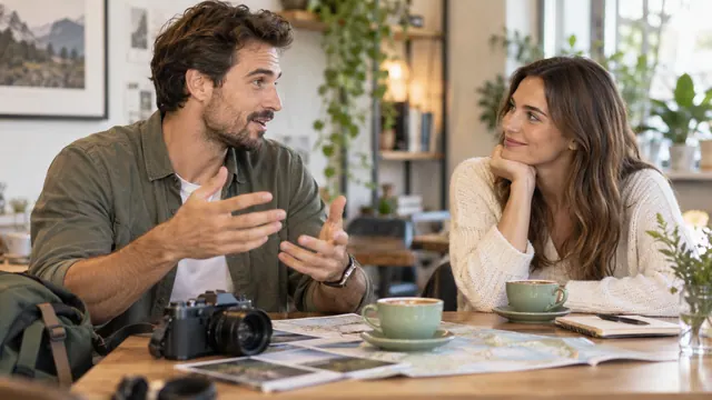 Questions to ask a man when getting acquainted — Getting acquainted Talking about a hobby at a café table