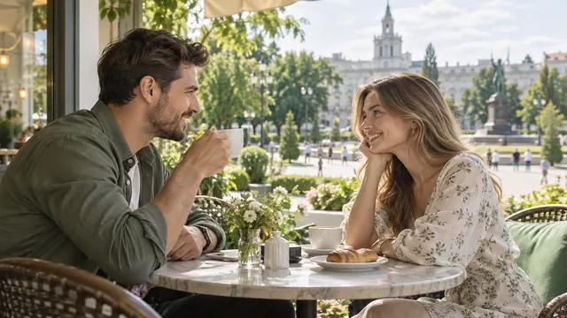 Dating in Voronezh — Getting acquainted Getting acquainted in a café overlooking a green square